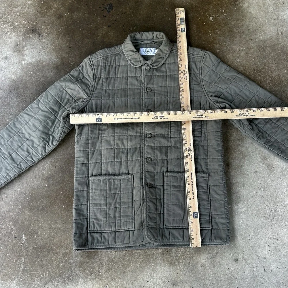 Alex Crane Quilted Kite Jacket Mens M Green Button Chore Coat Organic Cotton
